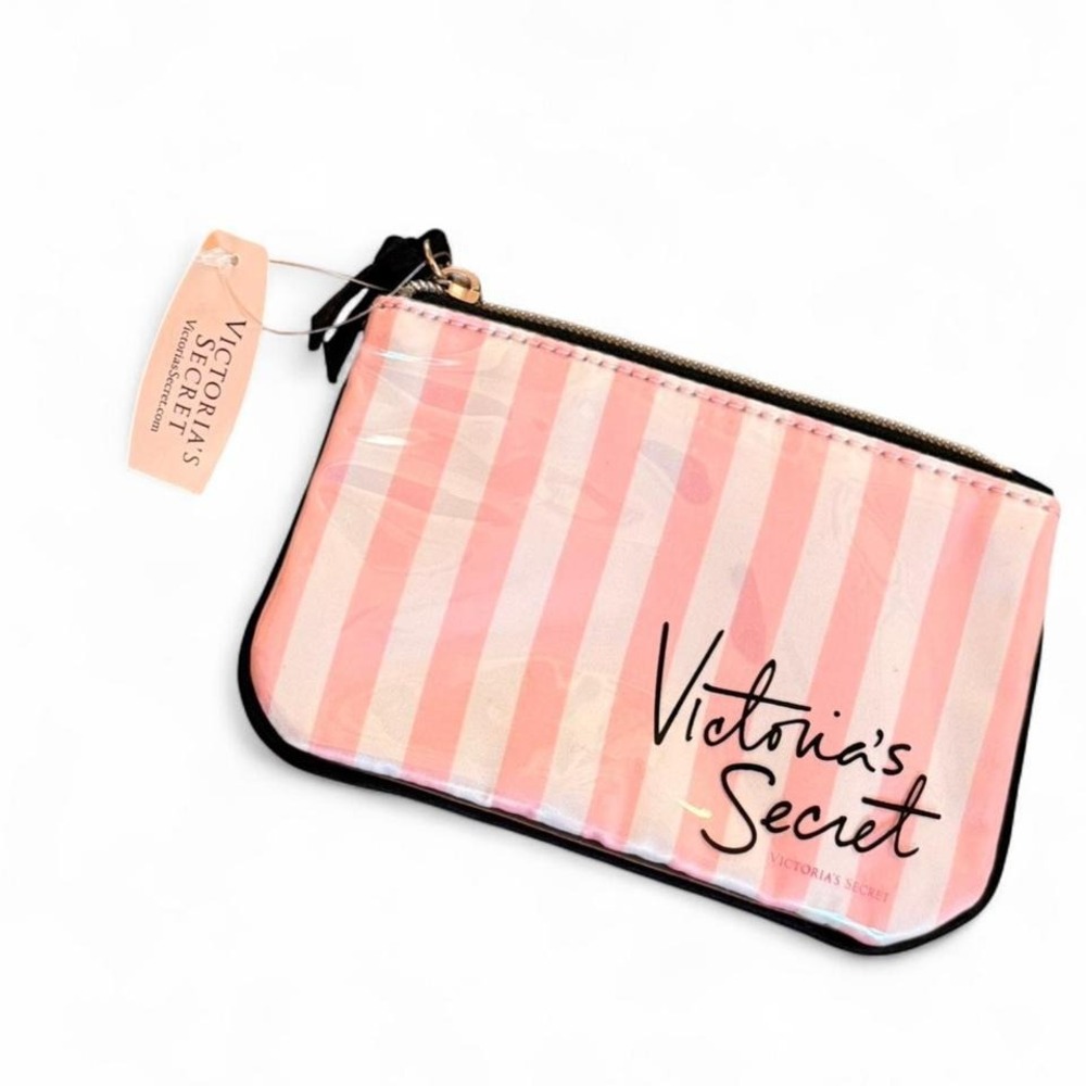 NWT Y2K Victorias Secret‎ Iconic Pink stripe pouch with silver chain